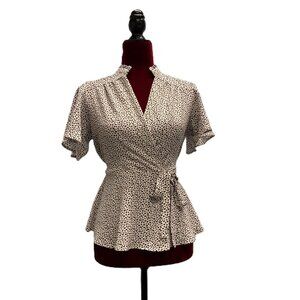 Monteau Los Angeles Women's Wrap-Style Blouse - Small - Black & Cream - NWT